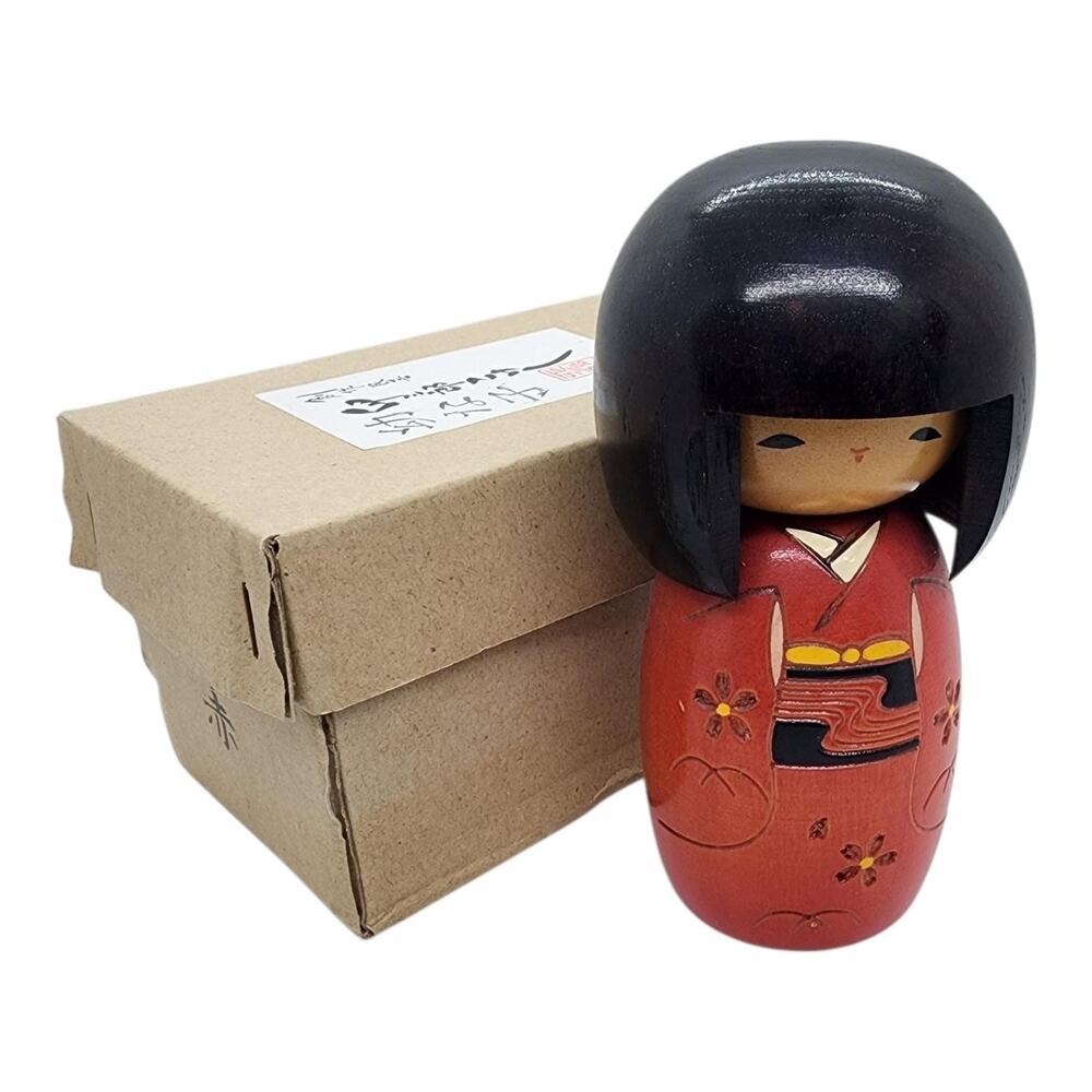 Vintage Usaburo Kokeshi Doll Osango Red Kimono Wood Japan Folk Art  With Box